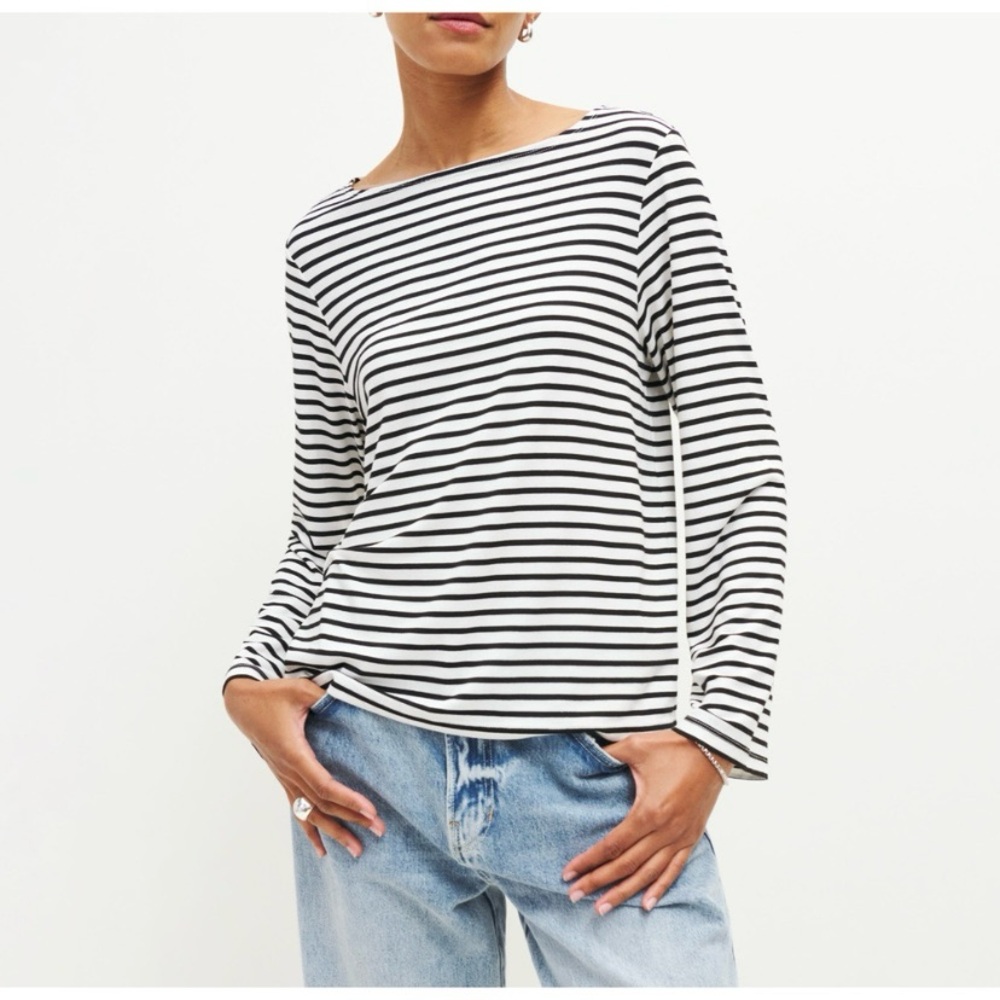 Reformation Gael Knit Top Size Medium Black White Striped Long Sleeve Tee